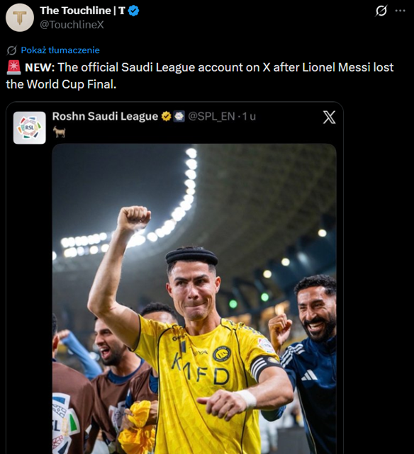 Oto WPIS KONTA LIGI SAUDYJSKIEJ tuż po porażce Argentyny w finale MŚ xD